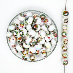 Assorted Christmas Wreath Print Acrylic Beads,16mm UV Gumball Beads,Bubblegum Beads,Christmas Beads