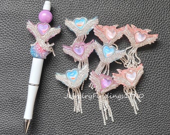 Sparkling Wing Heart Tassels Beads,Bling Gem Rhinestone Dangle Beads,Fancy Heart Beads for Pen Focals,Butterfly Beads