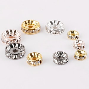 6mm 8mm 10mm Clear Rhinestone Crystal Spacer Beads, 50Pcs A Quality Rondelle Spacer Beads for Bracelet Charm Jewelry Making