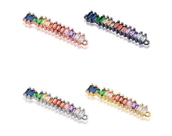 Clear Zircon Micro Pave Gemstones Summer Bar Bracelet Connector Charm Beads 36mm 