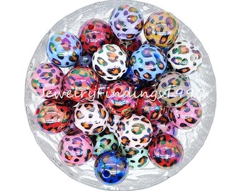 Colorful Leopard Beads,16mm Print Acrylic Beads, Loose Beads, Gumball Beads