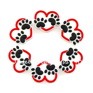 1-100Pcs Love Dog Paw Shape Silicone Beads, Silicone Focal Beads, Bulk Loose Silicone Beads, DIY Beaded Keychain Craft Jewelry