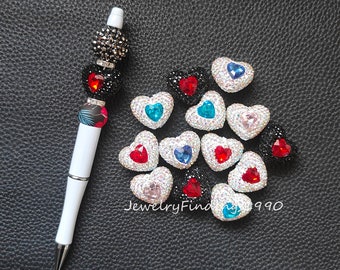 24mm Chunky Rhinestone Clay Heart Beads,Bling Gem Hearts,Heart Beads for Jewelry Making,Pen Focals