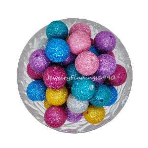 Mixed Color 16mm Chunky Glitter Bubblegum Acrylic Beads,Gumball Beads,Metallic Glitter Resin Beads