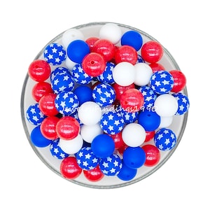 Assorted Patriotic Silicone Beads,15mm Round Beads Mix,Silicone Beads,Loose Beads