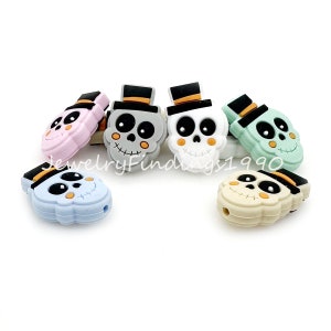 Skull Beads, Halloween Skull Silicone Beads, Silicone Focal Beads, Mini Cartoon Beads, DIY Beaded Pen, Silicone Beads Bulk, 29*21mm