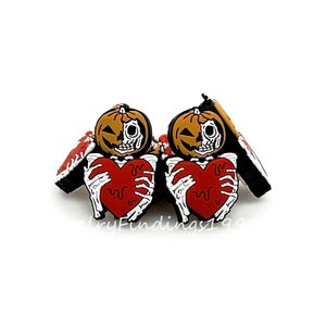 Halloween Skeleton Focal Silicone Beads,Pumpkin Skeleton with Heart Focal Beads