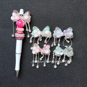Big Transparent Bowknot Fancy Beads,Flower Rhinestone Sparkling Dangly Beads,Bling Tassel Beads,Acrylic Beads