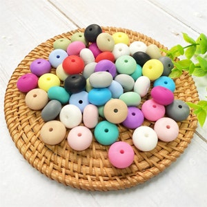 100PCS Abacus Silicone Beads 14*8mm, Loose Silicone Beads, DIY Craft Necklace, Saucer Silicone Beads, Abacus Beads, Bulk Silicone Beads