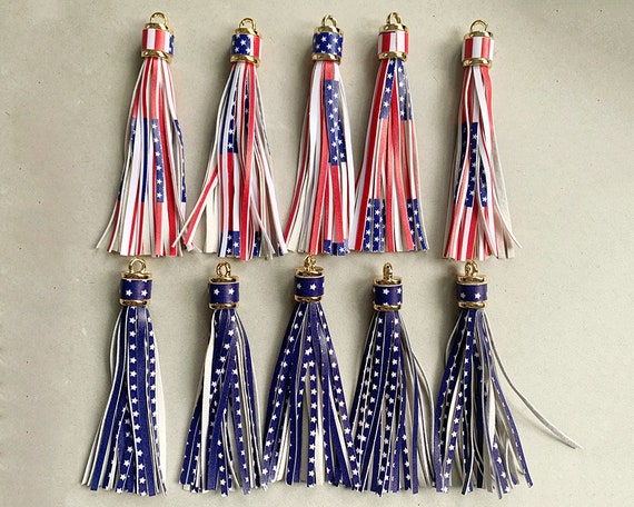 USA Flag Sunflower Print Leather Tassels, Leather Fringe DIY 