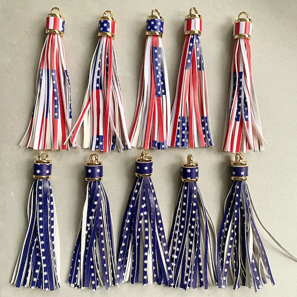 USA Flag Sunflower Print Leather Tassels, Leather Fringe DIY Keychain Jewelry, Tassels Pendant, Bag Charm Accessories, Jewelry Tassels