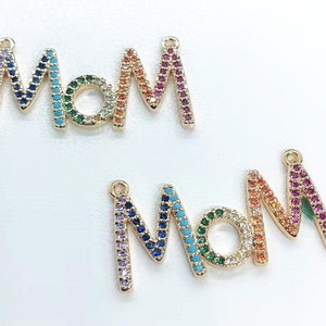 Colorful CZ Charm Pendant, MoM Letter Pendant, Women Bracelets Making Beads, Micro Pave Zircon Charms Jewelry Wholesale, Charm Connectors
