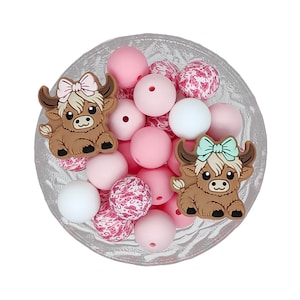 Mix 15mm Silicone Beads,Western Silicone Beads ,Girl Highland Cow Focal Beads,Assorted Beads Pack