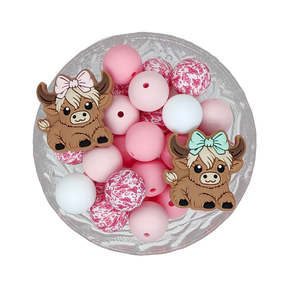 Mix 15mm Silicone Beads,Western Silicone Beads ,Girl Highland Cow Focal Beads,Assorted Beads Pack