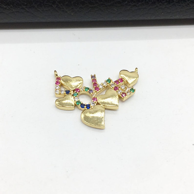 Heart LOVE Letter Pendants,Micro Pave Colorful CZ Pendant,Jewelry Making Brass Cubic Zirconia Charm Connector Jewelry Finding Accessories