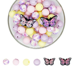Butterfly Focal Beads Mix ,15mm Silicone Round Beads,Butterfly Print Beads,Assorted Loose Silicone Beads