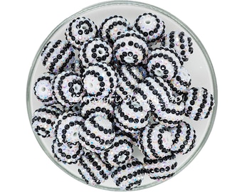 20mm Black White Striped Rhinestone Beads,Rhinestone Bubblegum Acrylic Beads,Chunky Beads,Pen Beads