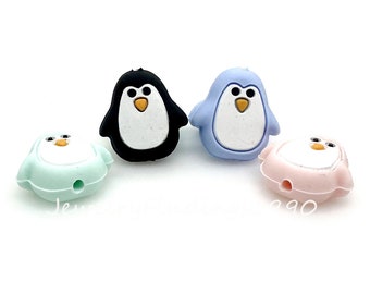 1 - 50Pcs Penguin Beads, Jewelry Accessories, Soft Beads, Animal Penguin Silicone Beads, DIY Lanyard Badge Necklace Keychain Gifts, 25*26mm