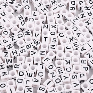 Cuentas de letras blancas cúbicas de 10 mm, 100/300/500 cuentas acrílicas, para hacer collares y pulseras, cuentas cuadradas del alfabeto.