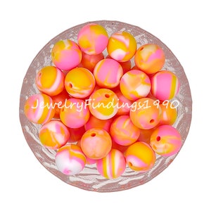 Bulk Silicone Beads, Macaron Tie-dye Print Silicone Beads, 15mm Round Silicone Beads, Loose Beads for Jewelry Making