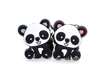 Panda Shaped Silicone Beads, Mini Cartoon Beads, Silicone Loose Beads, DIY Jewelry Necklace Keychain Pendant, Women Bag Charm Gifts, 24*30mm