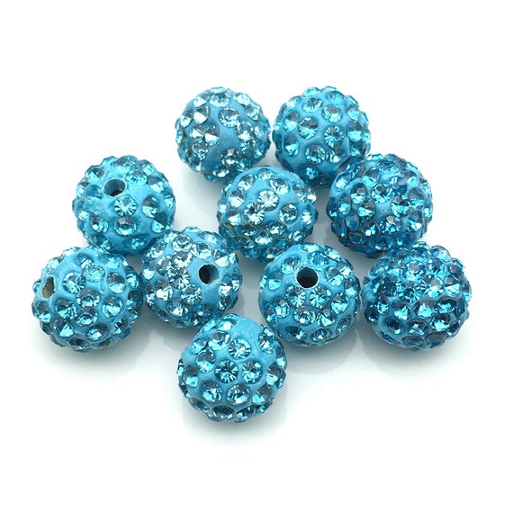 50-100pcs/lot 10mm White & Blue & Dark Blue Rhinestone Clay Disco Ball Beads, Clay Beads