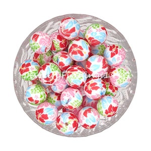 Pearl Silicone Loose Bead, Round Silicone Beads, Jewelry Making, 12/15mm Flower Print Beads, Craft Beads, DIY Key Chain Women Gifts, #40