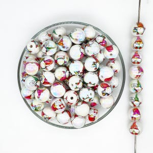 16mm Christmas Gnome Print Beads,Loose Bubblegum Acrylic Beads,Gumball Beads,Christmas Beads