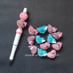 Rhinestone Polymer Clay Heart Beads,Fancy Butterfly Heart Focal Beads, Sparkle Beads, DIY Beadable Pens, Jewelry Craft Making