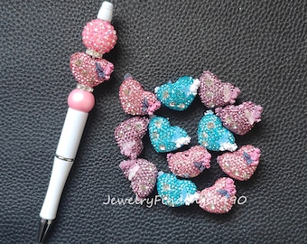 Rhinestone Polymer Clay Heart Beads,Fancy Butterfly Heart Focal Beads, Sparkle Beads, DIY Beadable Pens, Jewelry Craft Making