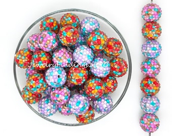 20mm Bubblegum Round Beads,Colored Rhinestone Acrylic Beads,Chunky Beads