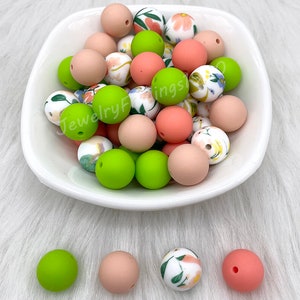 Round Ball, Silicone Beads, Flower Print Silicone Beads Mix, 12/15mm Round Silicone Beads, Mixed Color, Wholesale Silicone Beads