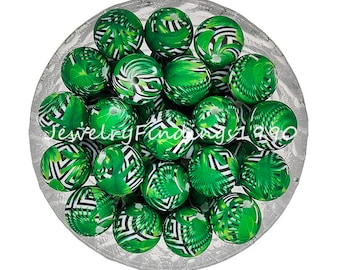 15mm Banana Leaf Silicone Beads Wholesale, Bulk Silicone Beads, Print Round Beads, 10 - 100Pcs Bulk Jewelry Beads