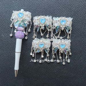 Fancy Beads For Pen,Sparkling Heart Gem Lace Beads,Rhinestone Tassel Beads,Bowknot Dangly Beads