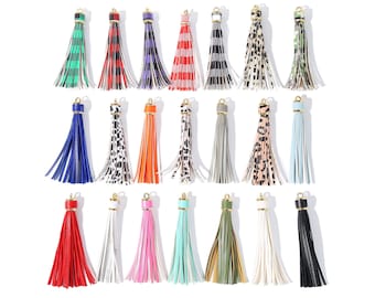 Borla de cuero con diseño de girasol y leopardo, accesorio para bolsos, llavero con borla, llavero para bolso, colgante con borla de PU, accesorio para llavero, borlas de joyería con dijes.