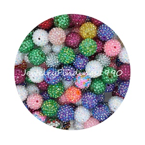 16/20mm Round Rhinestone Pave Ball Beads, Mixed Loose Beads, Chunky Resin Bubblegum Beads, Loose Beads Bulk
