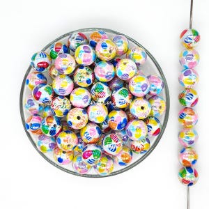 16mm Colorful Print Gumball Acrylic Beads,UV Iridescent Beads,Loose Beads for Jewelry Making,Phone Strap Beads