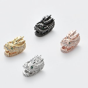 Cubic Zirconia Dragon Head Beads,Clear CZ Pave Animal Spacer Loose Bead Charms for Men&#39;s Personalized Jewelry Findings 9*9*14.5mm