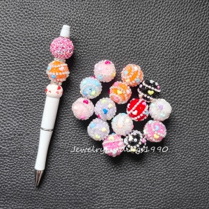 20mm Fancy Sugar Beads,Rhinestone Heart Bubblegum Beads,Sparkle Focal Beads For Pen,Assorted Color