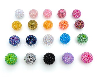 20mm Rhinestone Ball Beads, Disco Ball, Bubblegum Beads, Round Chunky Acrylic Beads, Gumball Beads