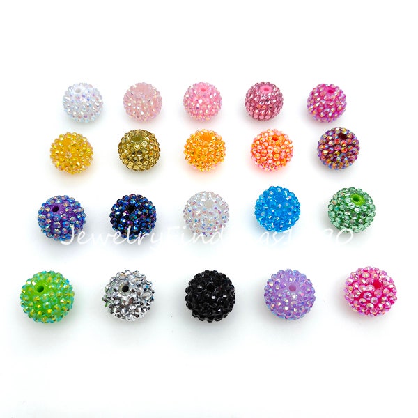 20mm Rhinestone Ball Beads, Disco Ball, Bubblegum Beads, Round Chunky Acrylic Beads, Gumball Beads