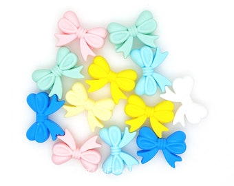 Bowknot Silicone Beads, DIY Necklace Accessories, Mini Beads, Wholesale Loose Beads, 10 - 100pcs Silicone Beads, Craft Supplies, 28*22*10mm