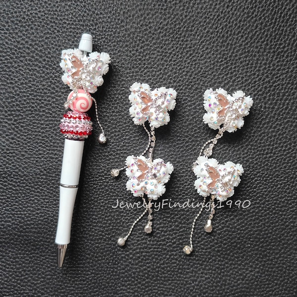 White Fancy Butterfly Beads,Bling Rhinestone Tassel Beads,Dangly Beads ,Rose Flower Clay Beads,Butterfly Focal Beads