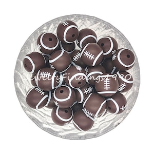 15mm Round American Football Silicone Beads, Football Beads, Focal Beads, Print Beads, Wholesale Beads
