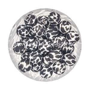 12/15mm Bear Leopard Print Silicone Beads, Round Silicone Pearl Beads, Soft Silicone Print Beads, Leopard Loose Beads, DIY Craft, #108
