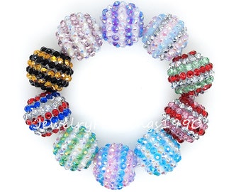 20mm Acrylic Beads, Stripe  AB Rhinestone Bubblegum Beads, Keychain Beads, 20mm Gumball ,Beads Supplies