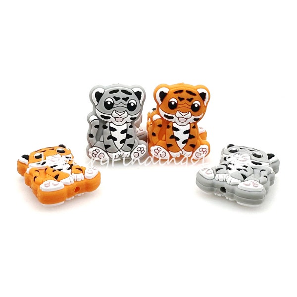 Perles de forme animale, Perles de silicone de tigre, Perles de silicone en vrac, Perles de tigre de silicone, Fabrication de bijoux, 23 * 29mm