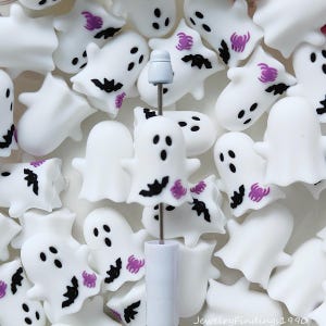 3D witte geest met spinvleermuis siliconen focuskralen, 3D Halloween-kralen, DIY Craft Making