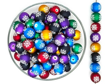 16mm Christmas Snowflake Gumball Beads,Acrylic Bubblegum Beads,Loose Resin Beads,Round Beads