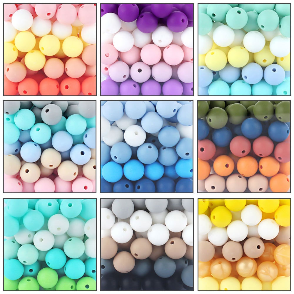 Mixed Lot Silicone Beads, Round Loose Beads, 12/15mm Wholesale Silicone Beads, Women Bag Charm Keychain Necklace Jewelry Making Supplies